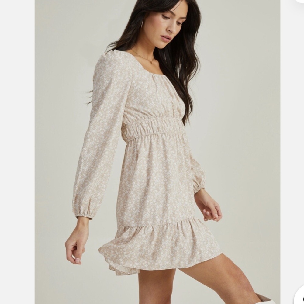 NWT Altar’d State Alexis Pink Cream/Ivory Long Sleeved Bohemian BackCutout Dress